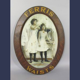 Tin lithograph Ferris Waist undergarments and corset sign
