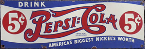 Porcelain Pepsi Cola soda sign