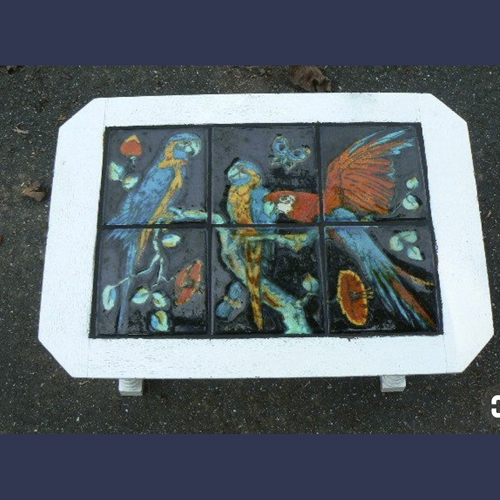 California Catalina pottery tile top table with Parrots