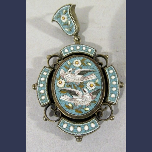 Antique Victorian Italian Micro mosaic pendent set in silver