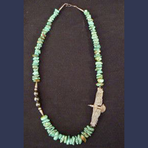 Vintage Native American Indian turquoise and sterling pawn necklace